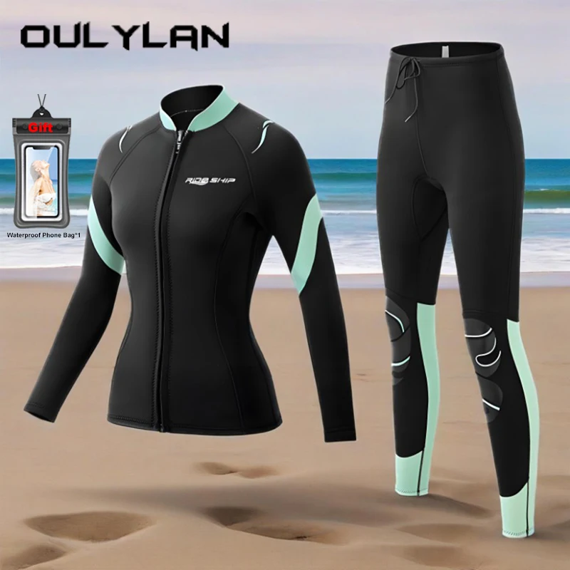 

Oulylan 3MM Split Long Sleeved Wetsuit Sun Protection Quick Drying Diving Suit Slim Fit Snorkeling Surfing Swimsuit For Women