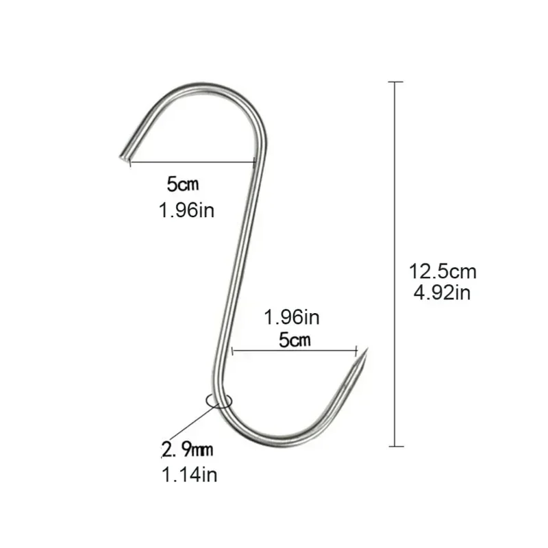 Stainless Steel S Hooks with Sharp Tip Utensil Meat Clothes Hanger Hanging Hooks for Butcher Shop Kitchen Baking Tools