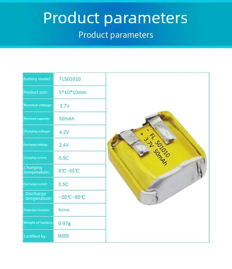 1-10pcs 501010 3.7V 50mAh  Lipo Rechargeable Polymer Lithium Batteries Bluetooth Batteries for Headset LED Lights Mp3/mp4