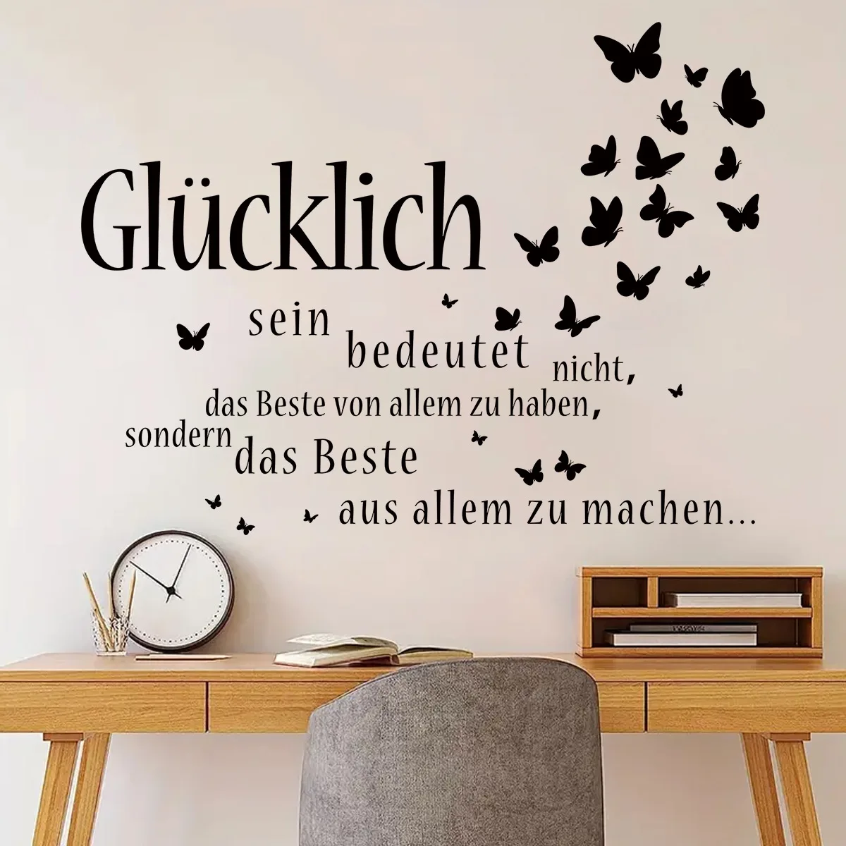 Butterfly French short sentence self-adhesive wall sticker, living room background wall decoration wall sticker