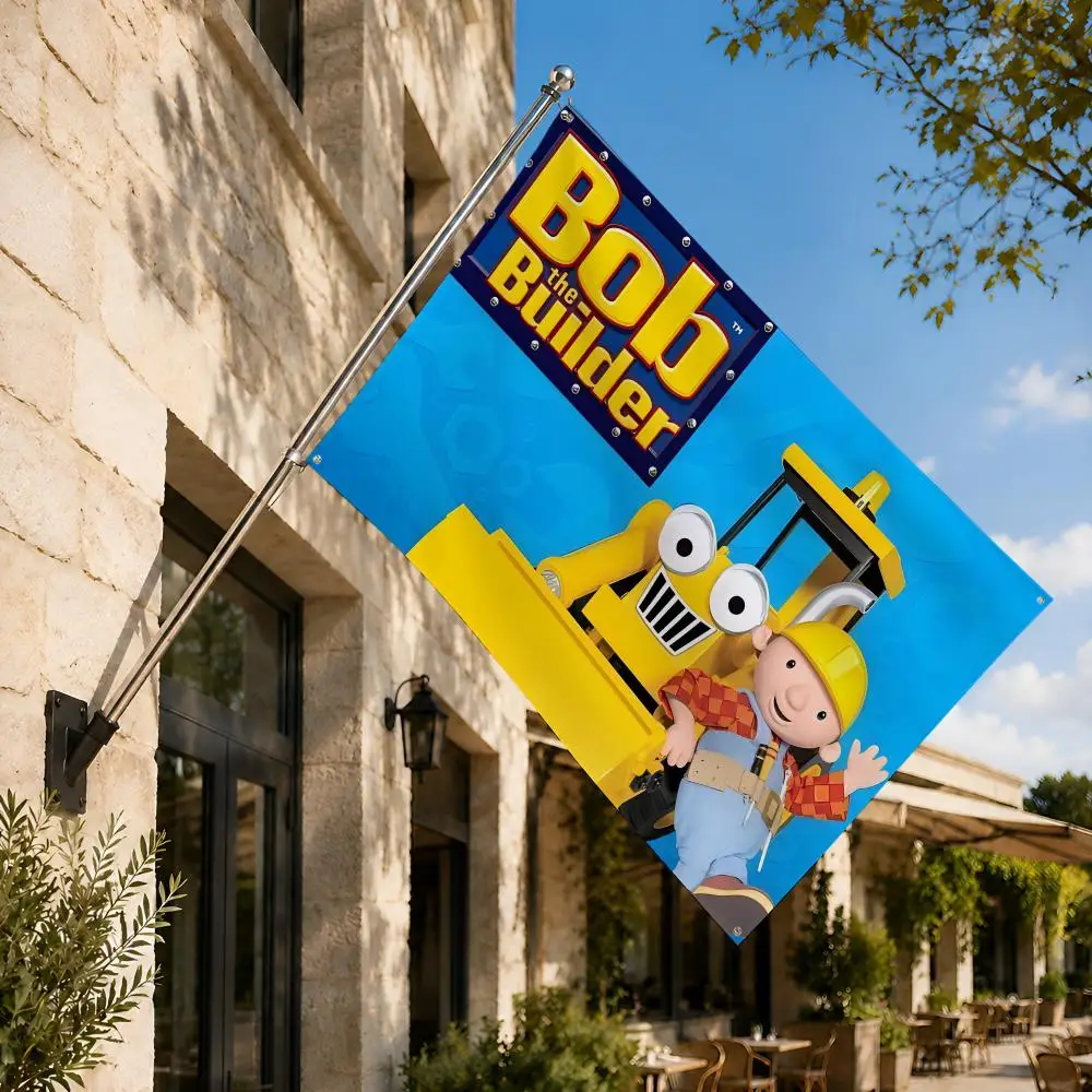 Banderas de dibujos animados de Bob el Constructor para niños, pancarta de fan, tapiz para colgar en la pared, decoración para garaje, bar, dormitorio, campamento, fiesta, exterior, hogar, regalo.