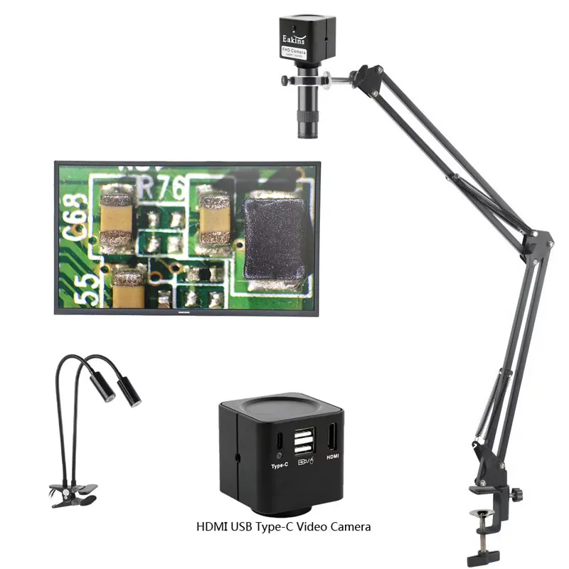 Zoom 130X FHD 1080P HDMI Type-c PC Industrial Microscope Camera Gooseneck Lamp Set For PCB Repair Soldering Image acquisition