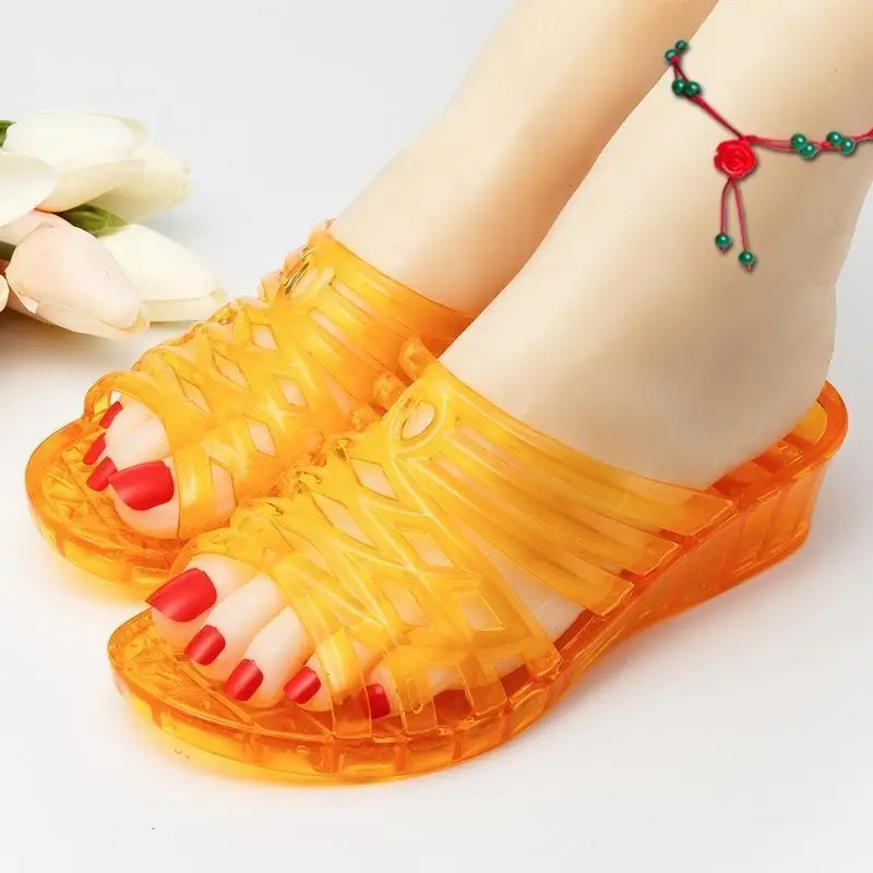 2024 Summer Women Sandals Jelly Shoes Ladies Plastic Transparent Outdoor Slippers Women Non-slip Beach Shoes Wedges Slippers