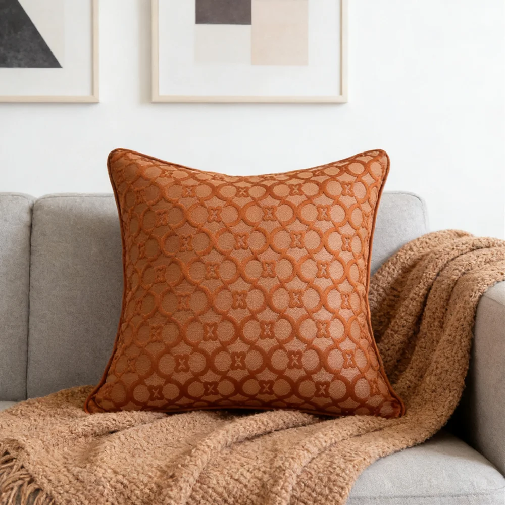 Luxurious Woven Orange Armchair Sofa Throw Pillow Case 45x45cm Home Room Decor Cushion Cover 1 Piece Pack Durable Washable