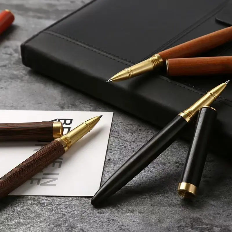 Retro Brass Solid Wood Rollerball Pen Refillable 0.5mmGel Pen Business Signature Pen Office Stationery - view 4