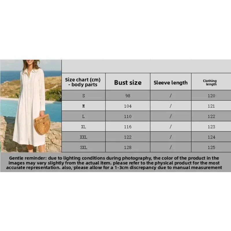 European Solid Long Dress Loose Casual Vacation Long Sleeve Shirt Collar Open Front Cardigan Dress
