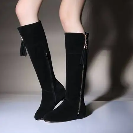 Winter Thigh High Shoes Women Genuine Leather Platform Wedges Over The Knee High Boots Female Pointed Toe High Heel Oxfords Shoe