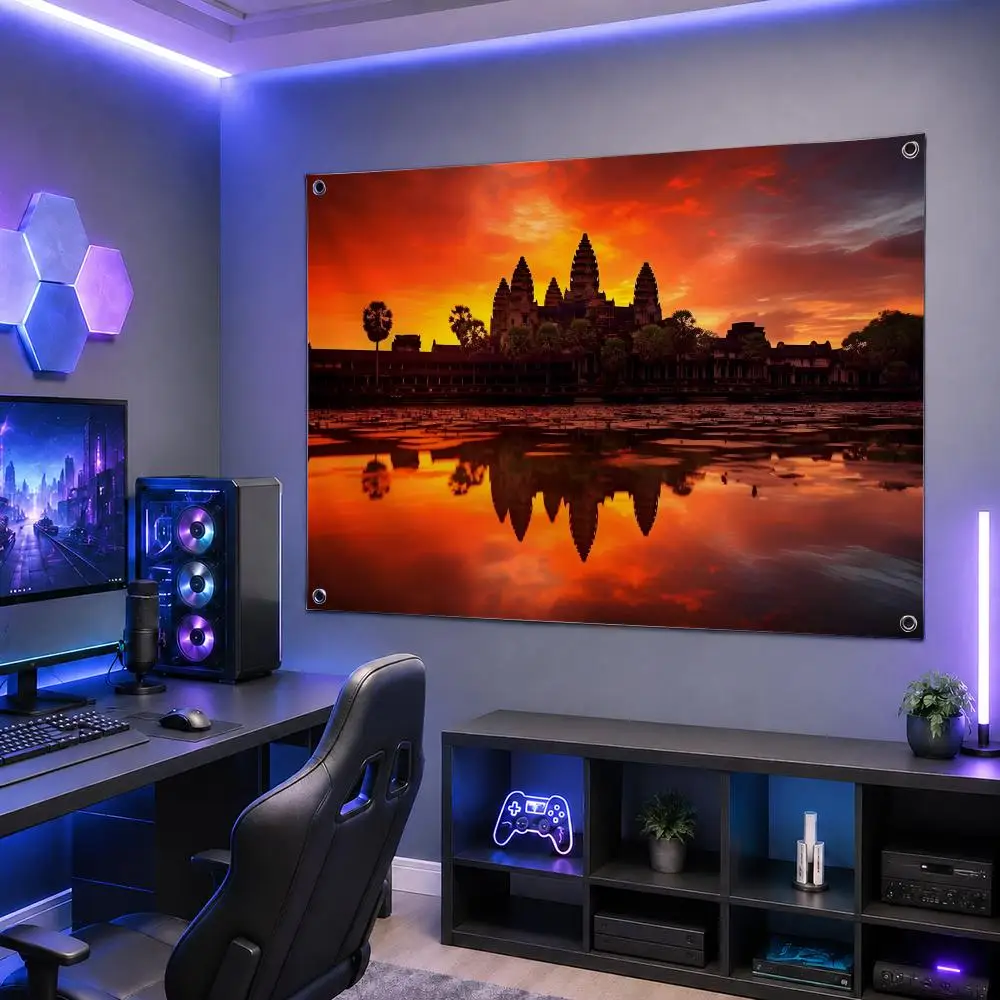 Famous Landmark A-Angkor WatS Flags Washable Fade-Resistant Flag HD Print Lightweight Durable Indoor/Outdoor