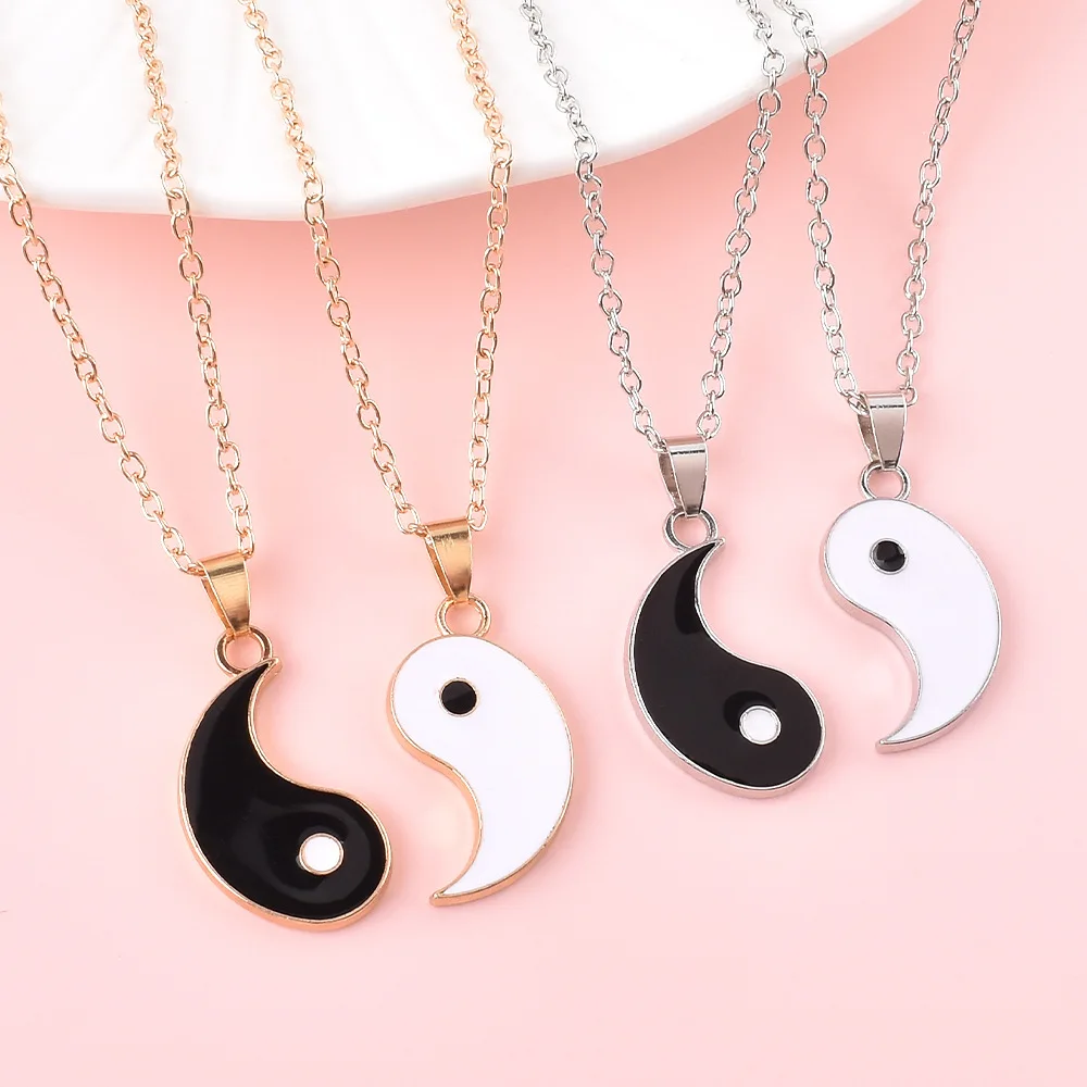 Matching Couple Necklace Tai Chi Yin Yang Pendant Silver Color Chain Eight Trigrams Jewelry Lover Birthday Gift Set
