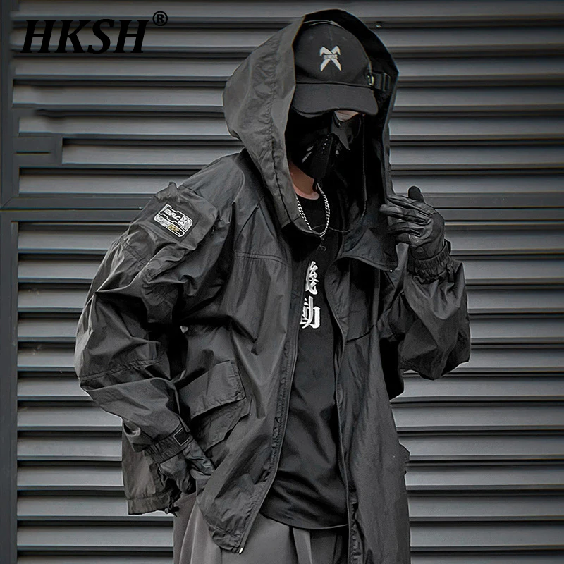 HKSH Heavy Industry Spring Summer New Stand Collar Hooded Sun Proof Jacket Men Tide Dark Quick Drying Outdoor Loose Coat HK0897