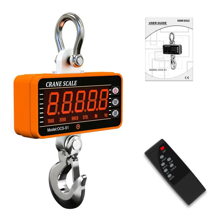 

1000kg 2000lb Digital Crane Scale HeavyDuty Industrial Hanging Scale with Remote Control Smart Type LED Display CE Certified Ele