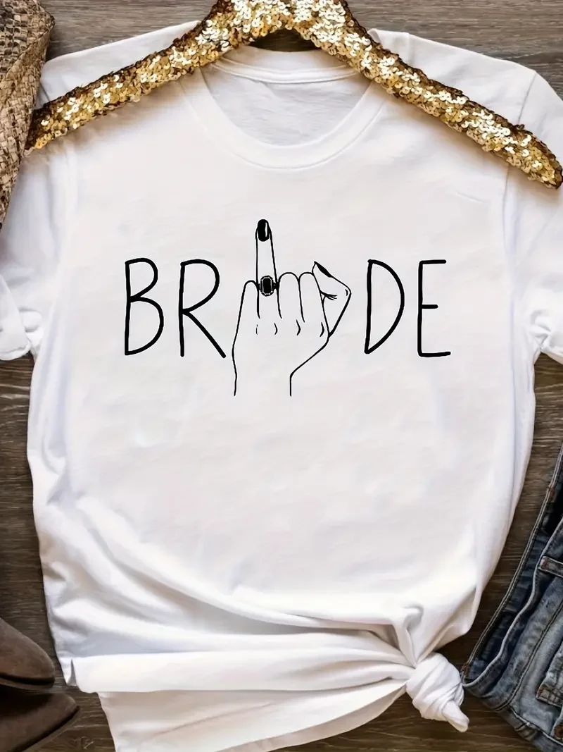 신부의 반지 손가락 패턴 프린트 티셔츠, 재미있는 스트리트 레트로 여성 티셔츠, 캐주얼 상의, 하라주쿠 2024, 카와이 패션, 여름 신상