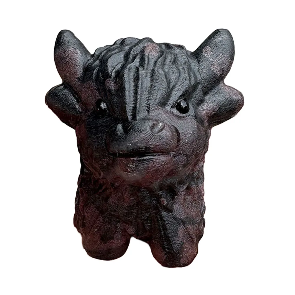 Natural Garnet Highland Cow Figurine - 8cm Hand-Carved Crystal Farm Animal Statue with Inlaid Eyes for Collectible Decor