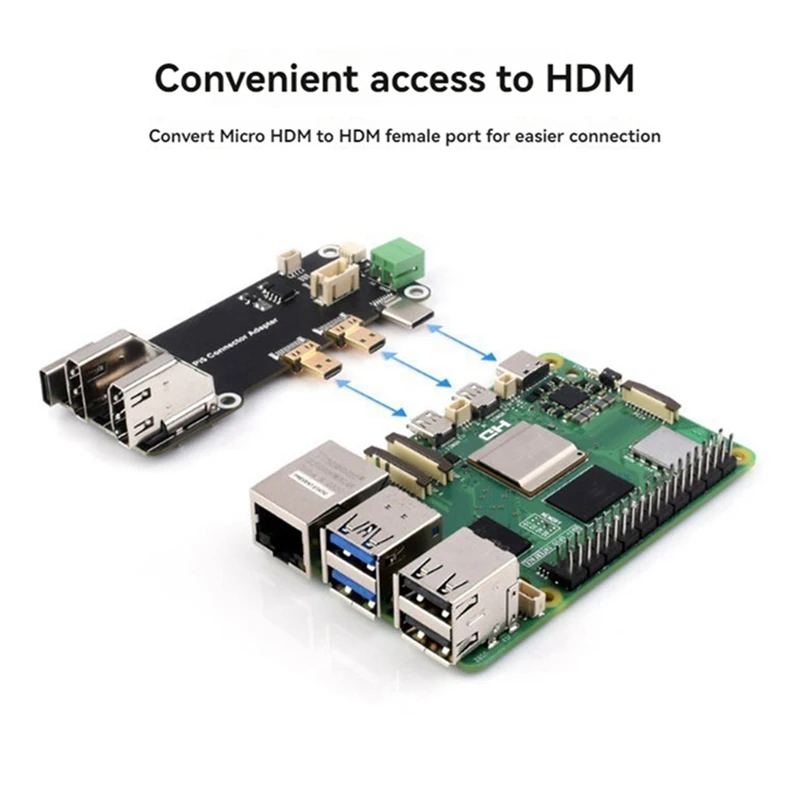 For Raspberry Pi 5 Case + Radiator Fan + -Compatible To HD Adapter Board Support Dual 4K Output Expansion Board