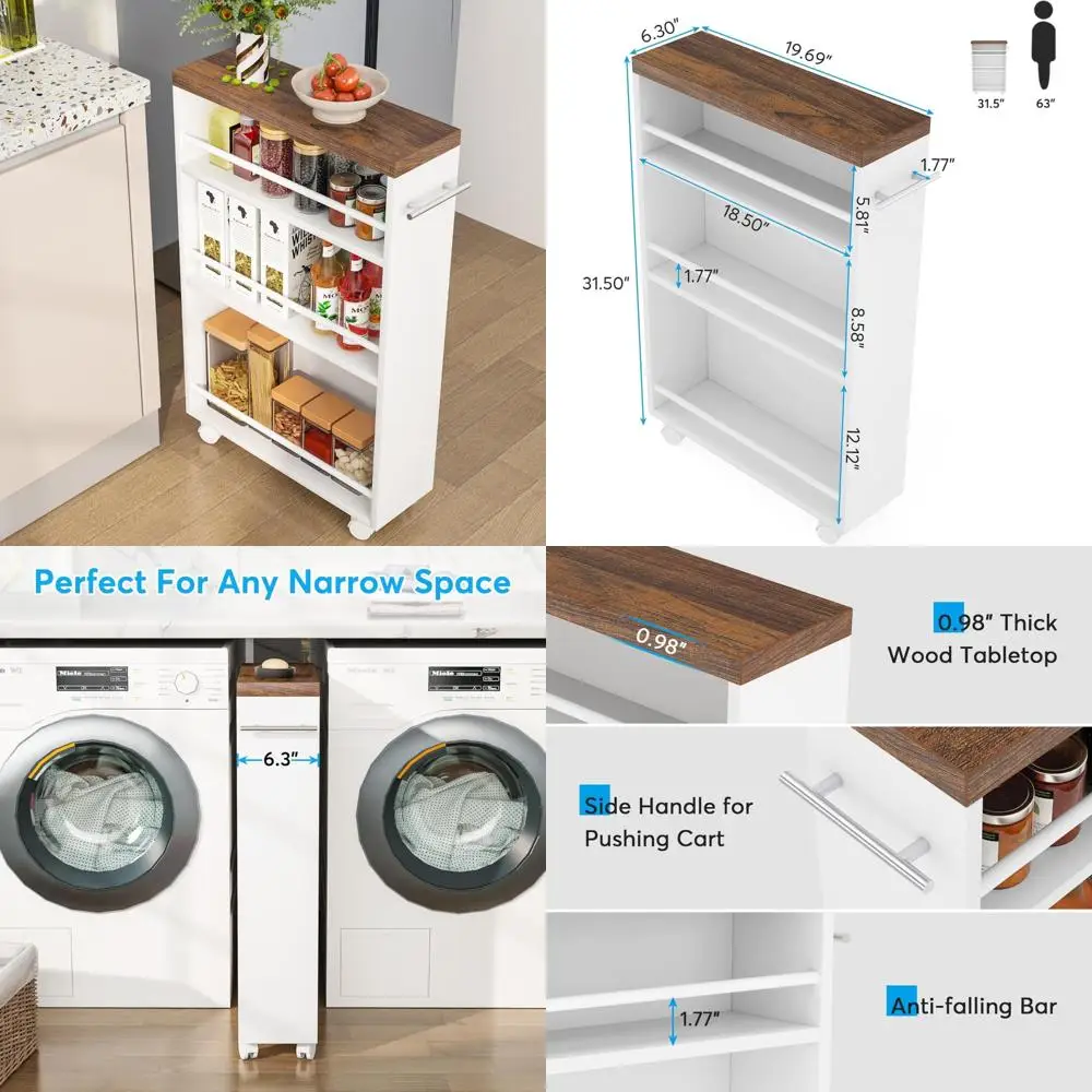 Multi-Tier Rolling Kitchen Cart with Slim Design for Compact Spaces, Perfect for Utility and Laundry Organization