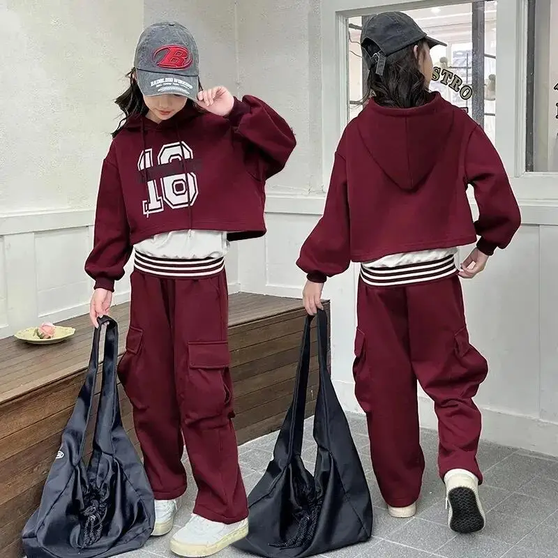 

Kawaii модный спортивный костюм для девочек, комплект со штанами, студенческая весенне-осенняя повседневная футболка, длинные штаны, комплект из трех предметов, детская одежда