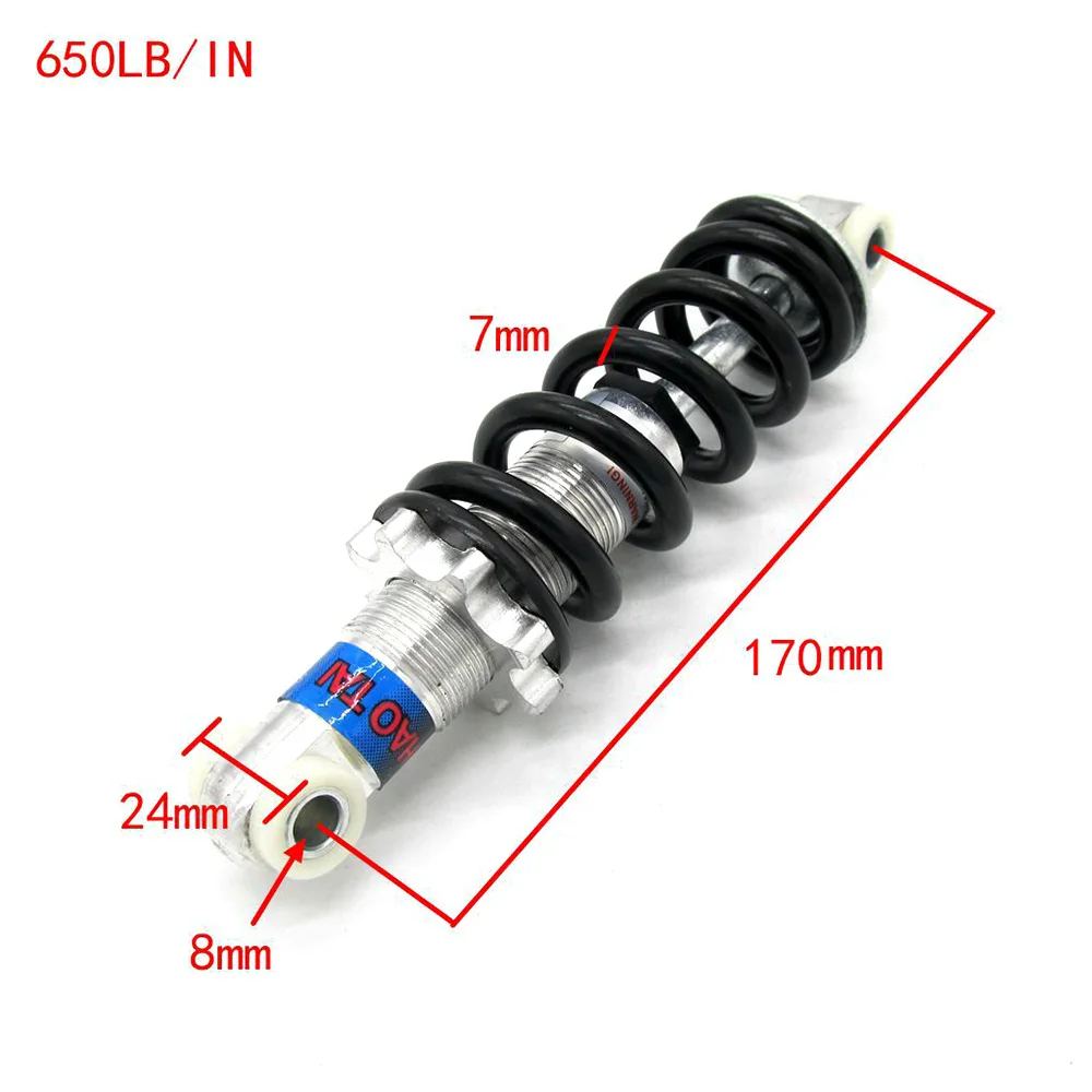 Rear Suspension Bumper Spring Shock For Bike Shock Absorber Cycling ATV Mini Quad 170MM 650LB/IN