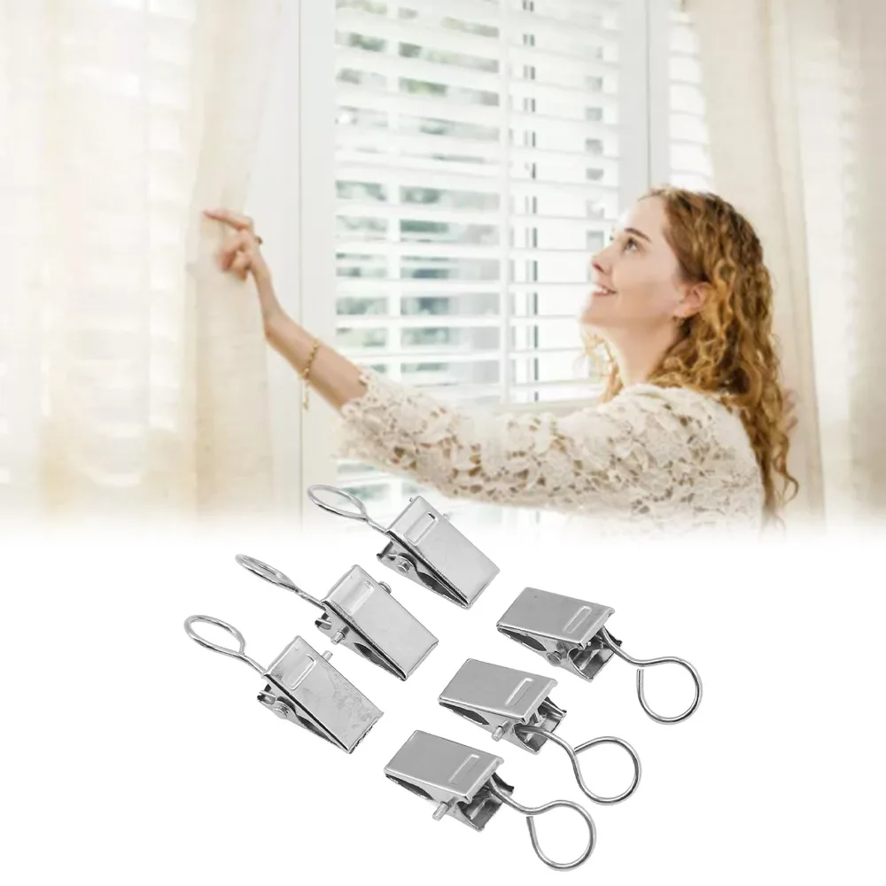 100PCS Stainless Steel Curtain Clips Open and Closed Silver Metal Clips Small Size Shower Curtain Clips Gutter Hanging