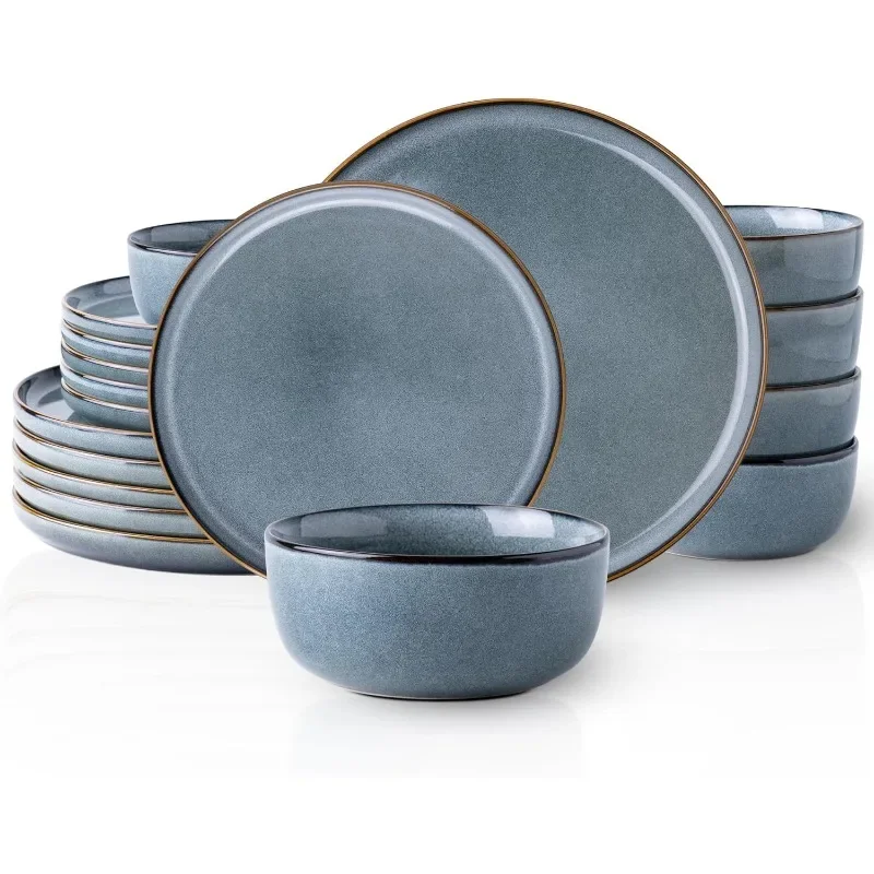 Ceramic Dinnerware Sets for 6, 18 Pieces Stoneware Plates and Bowls Sets, Chip and Scratch Resistant Dishes, Dishwasher