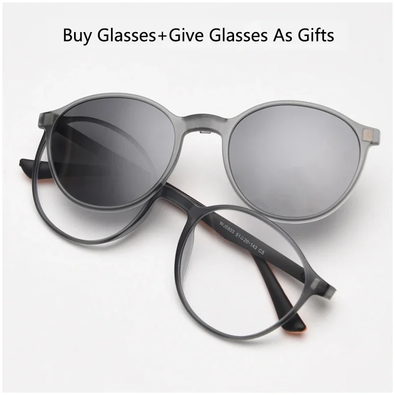 

Polarized Sunglasses Magnetic Clip-on Glasses Fashion Retro Round Eyeglasses Myopia Optical Prescription Glasses Man Woman