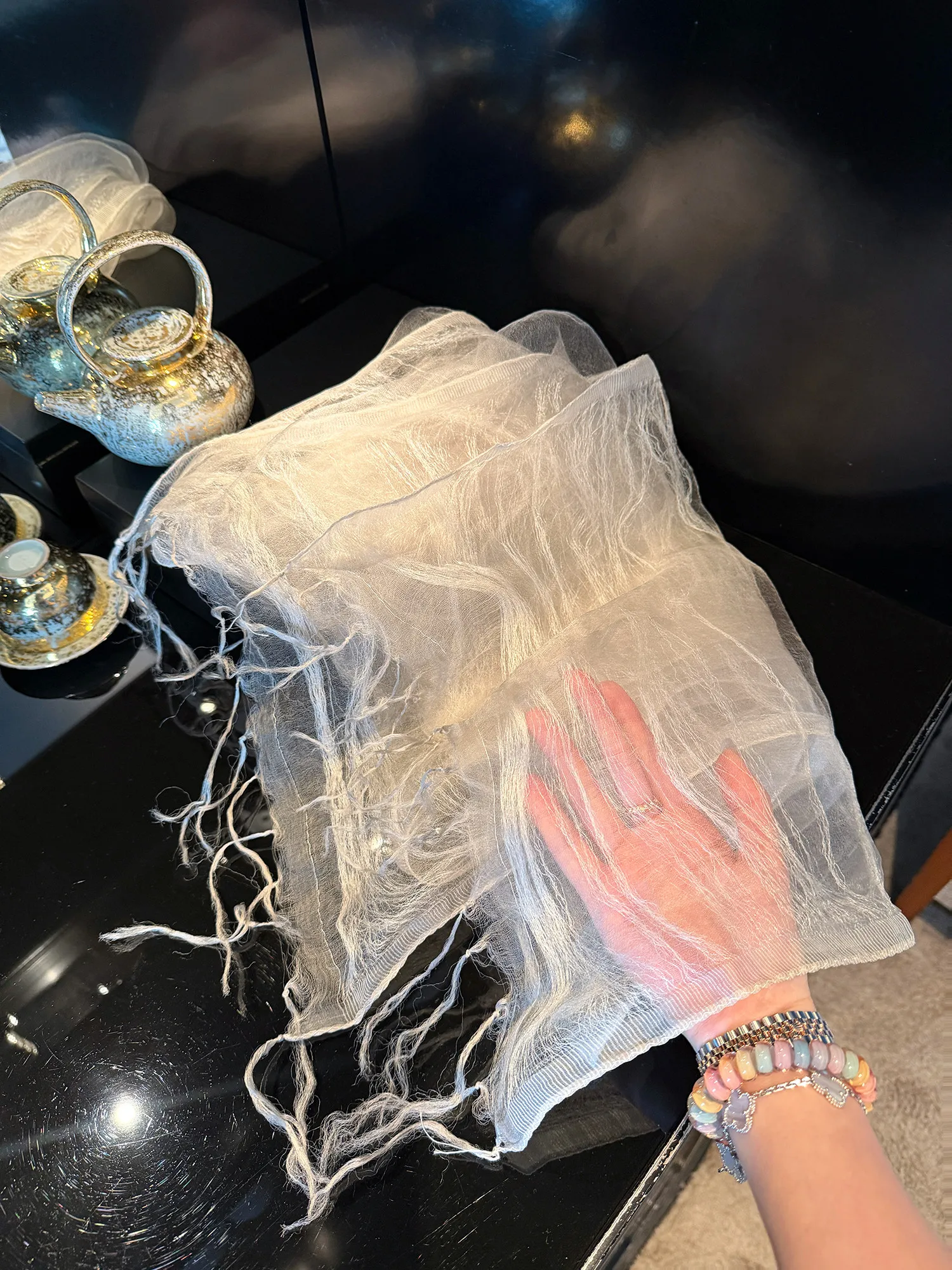 

Yunyan Xuwu 100 silk tassel scarf double texture high-end light luxury versatile temperament silk scarf