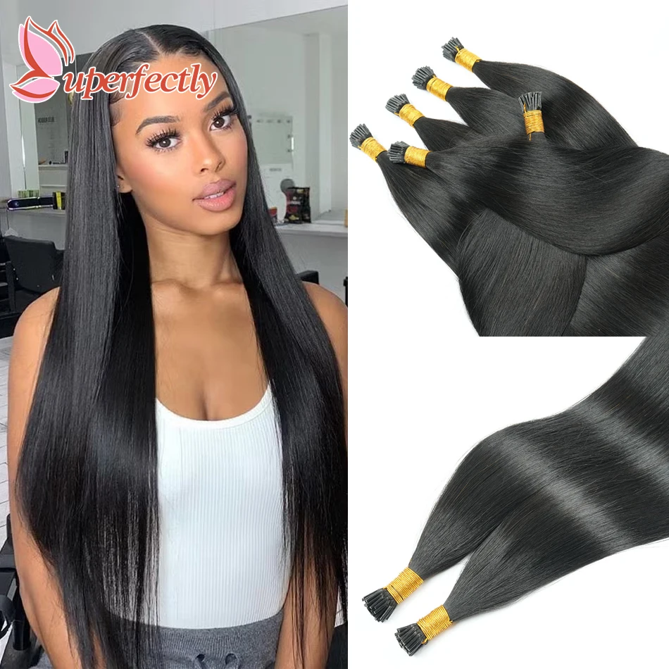 

Прямые шелковистые накладные волосы I-Tip, натуральный черный цвет, кератиновое наращивание, накладные волосы с кератиновыми кончиками для темнокожих женщин, 1,0 г/прядь