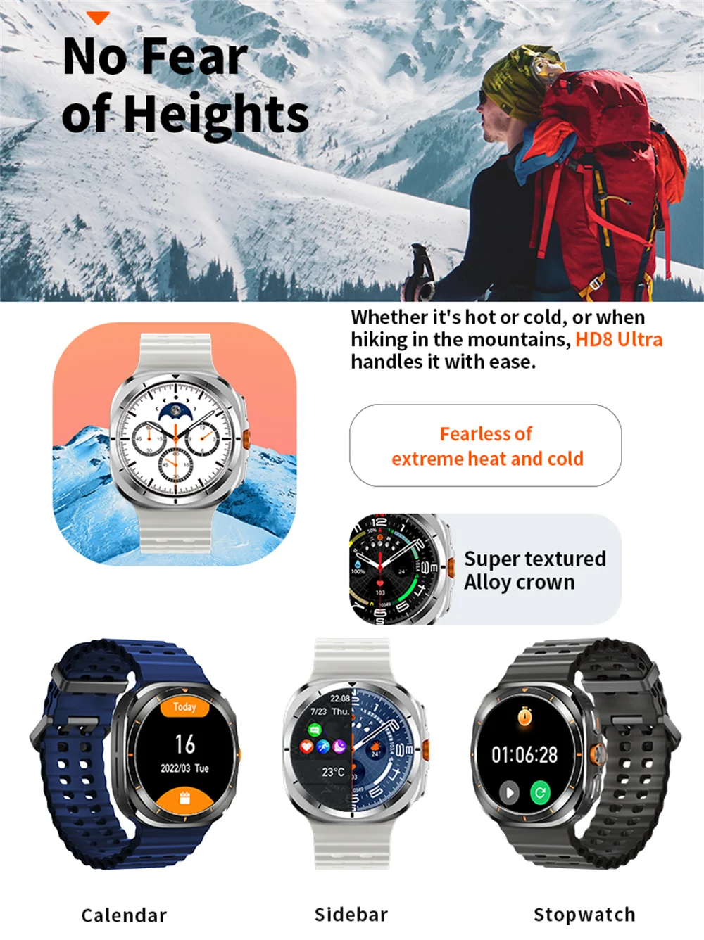 Reloj SOS 7 Ultra GPS brújula relojes inteligentes deportes al aire libre BT llamada Smartwatch hombres mujeres IP68 impermeable menú 3D Monitor de salud
