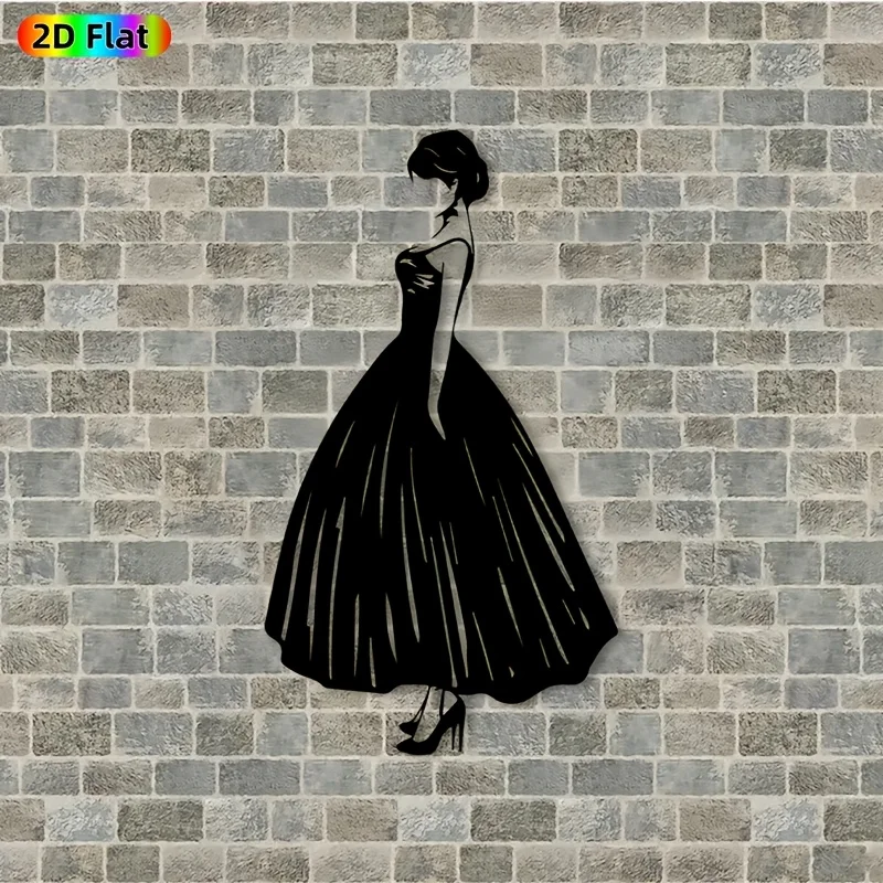 Elegant Gown Silhouette Metal Wall Art Rust-Resistant Iron Statue Mural Bedroom Garden Fence Sophisticated Home Decor Gift