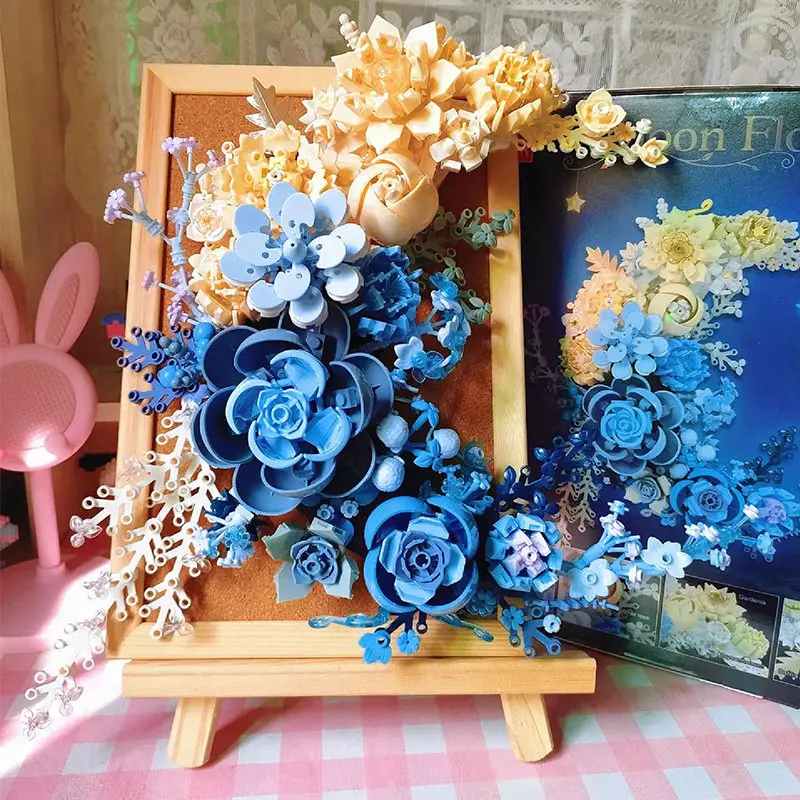 

Creative Moon Flowers Building Blocks Home Decoration Romantic Bouquet MOC Bricks Wall Decor Eternal Plant Girl Friend Kid Gifts