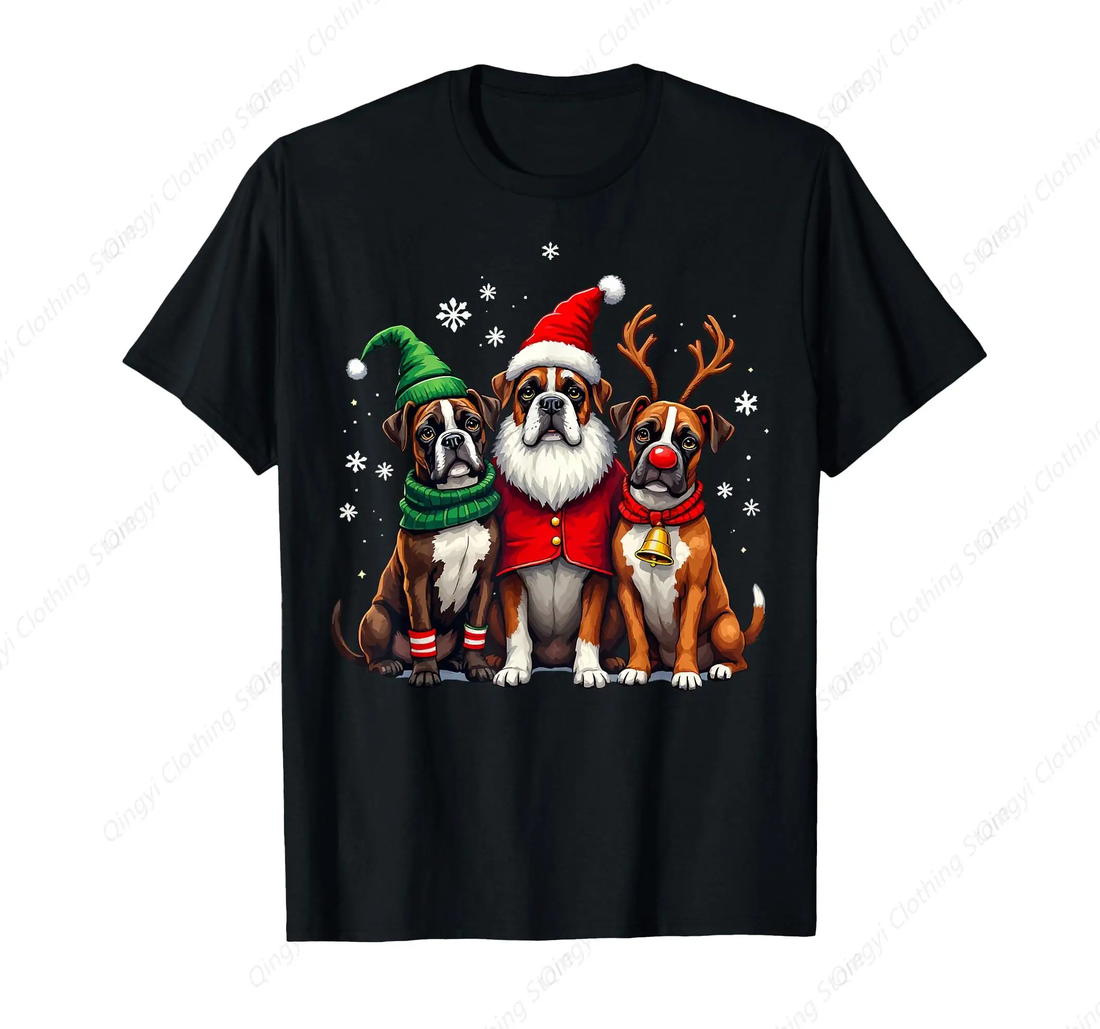 

Boxer Christmas Dogs Funny Santa Reindeer Elf Holiday T-Shirt