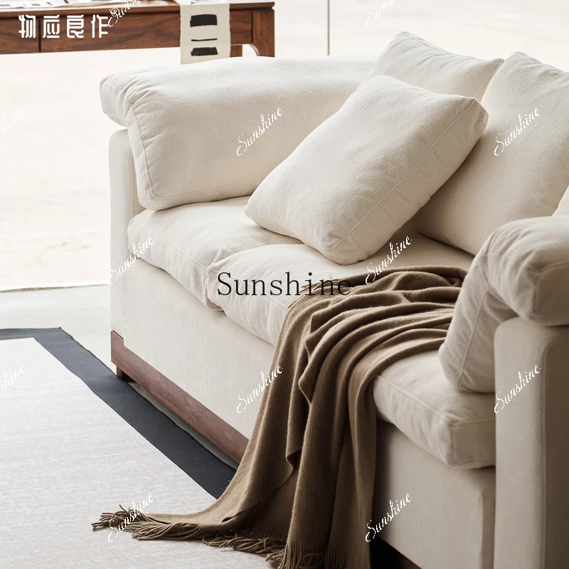 Solid wood black living room backrest three-person straight sofa Chinese modern simple furniture  FT