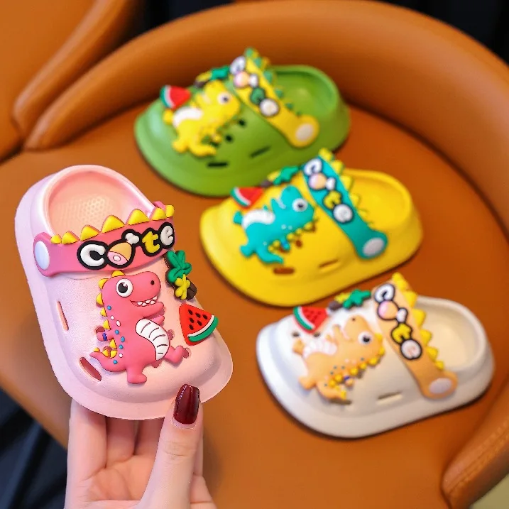 Children\'s sandals DIY female cartoon cute dinosaur home soft sole indoor small children toddler baotou baby slippers man