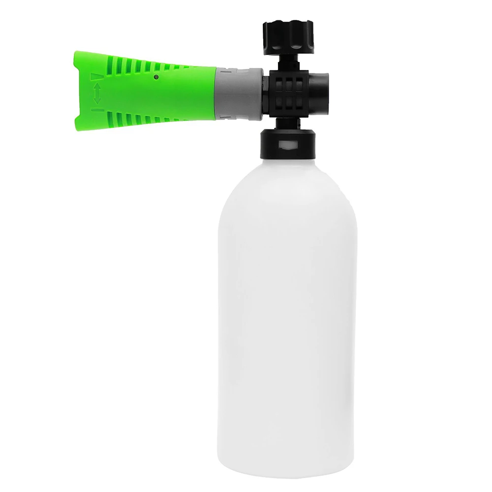 Cañón de espuma verde piezas, botella transparente de 1000ml, juego de lanza de espuma para nieve, accesorio de lavado de alta presión para coche, conexión rápida 1/4, 1 unidad