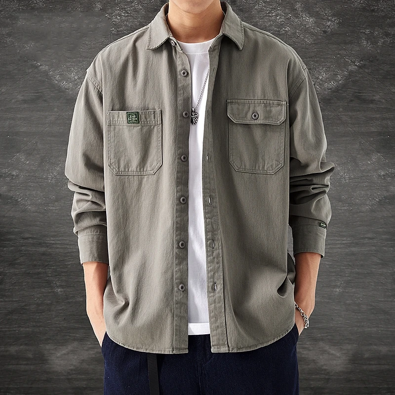 Loose Fit Long Sleeve Pure Cotton Men's Shirt American Style Casual Workwear Jacket Spring Autumn New Arrival Male Outerwear