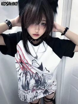 Y2k estetyczna koszulka na co dzień kobiety Gothic Anime nadruk kreskówkowy luźne graficzne t-shirty 2025 japońska wróżka Harajuku Grunge topy