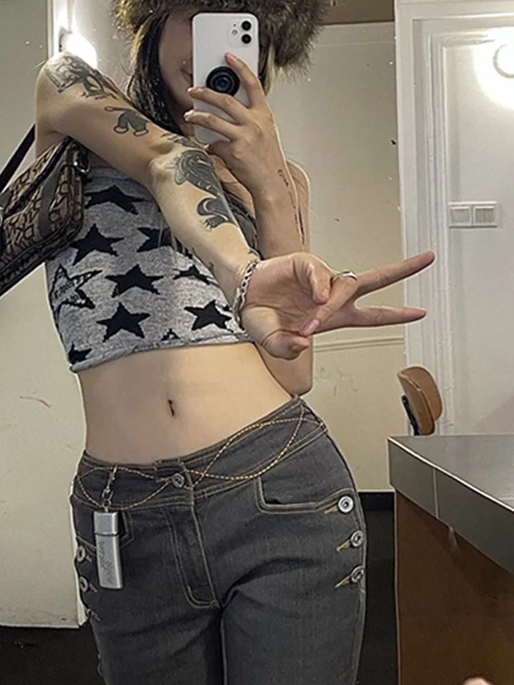 Estetyczny Retro Streetwear Harajuku Goth Tank Top bez rękawów Y2K Fashion Stars Cute Baby T Shirt Summer E-girl Crop Top Slim EMO — zdjęcie 4