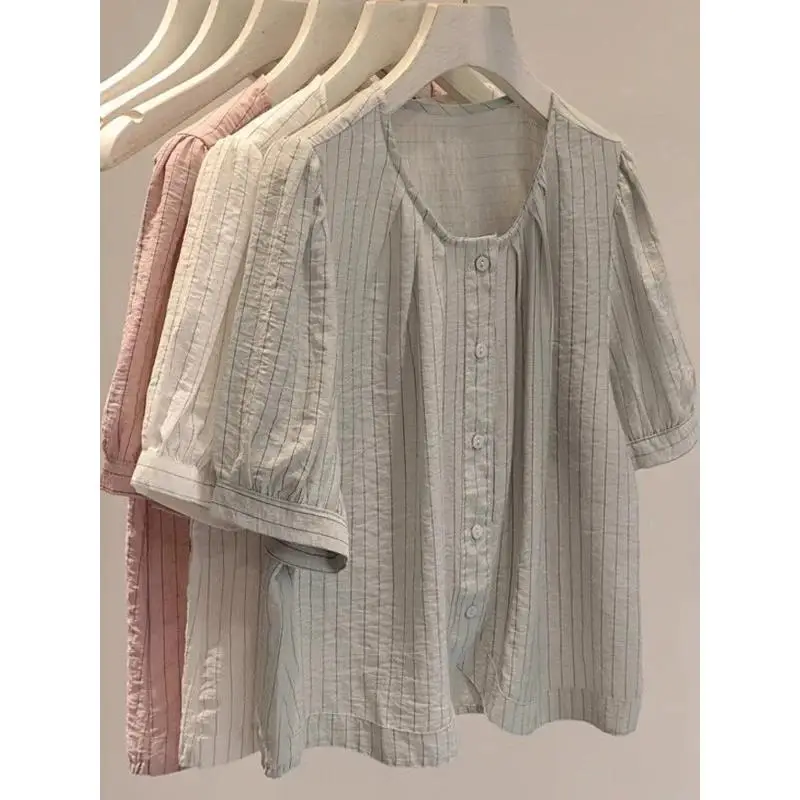 

Весенне-летняя новинка: простая футболка с круглым вырезом и коротким рукавом в полоску, свободного кроя, тонкая, для мужчин и женщин, верхняя одежда с эффектом похудения