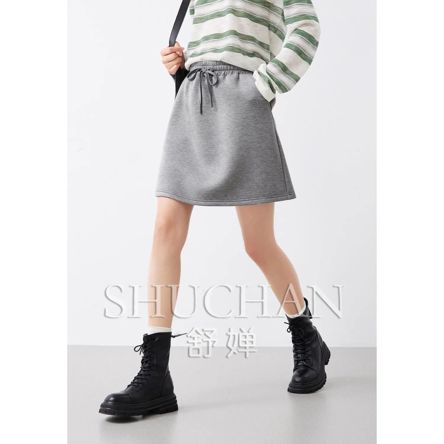 

Academy Style, Simple and Versatile, Soft Waxy and Skin-friendly Drawstring Elastic Waist Casual Skirt Women