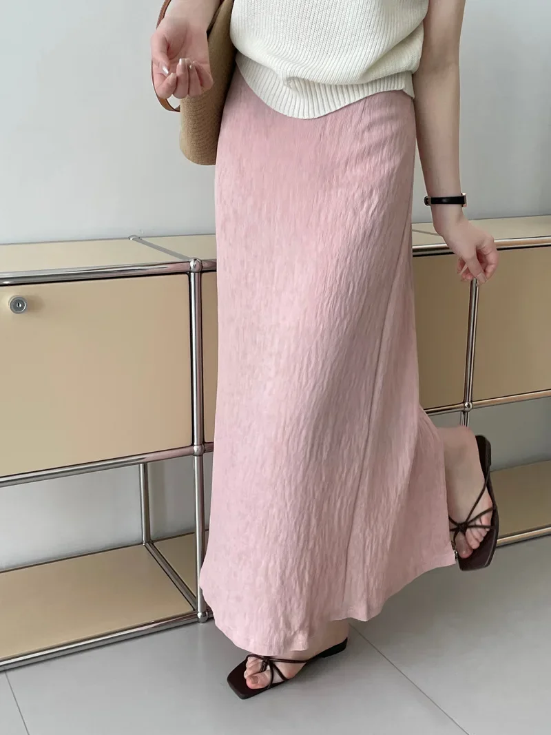 

Elegant Package Hip Fold Split Skirt Women High Wasit A-line Sweet Pink Faldas Mujer 2024 Summer New Korean Chic Jupe Female