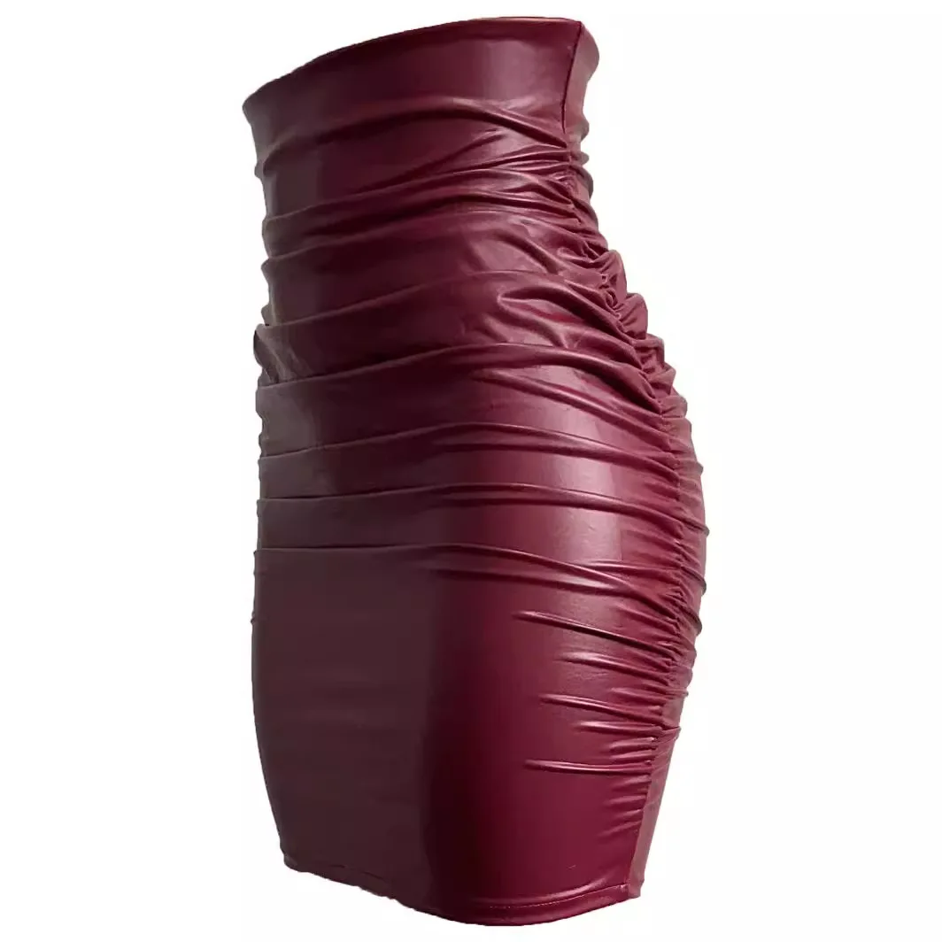 Gonna in pelle PU a pieghe taglie forti Gonna estiva transfrontaliera in tessuto di pizzo lavorato a maglia a vita alta aderente sexy da donna