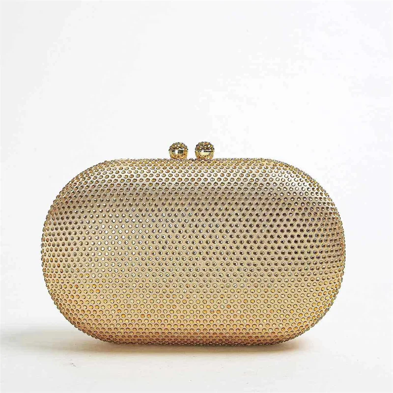 2025 New Egg Oval Clutch Bags Elegant Ladies Metal Crystal Handbag Gold Rainbow Hot Diamond Evening Bags Mother's Wedding Purses