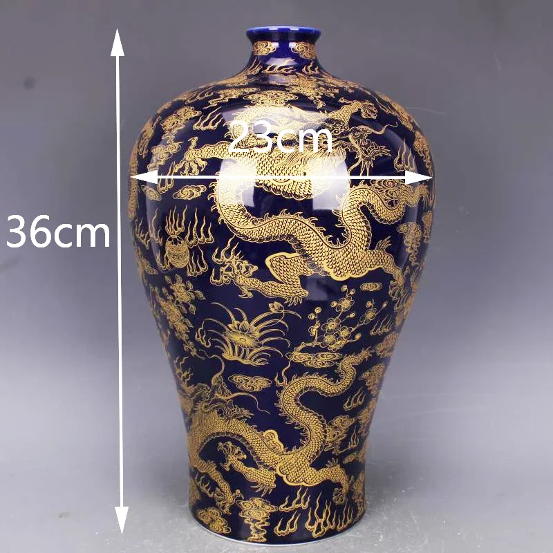 Blue Gold Vase Rustic Cloud Dragon Narrow Neck Vase Chinese Style Vase Ornaments Jingdezhen Vases Traditional