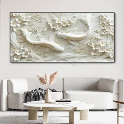 3d Relief Elegant Flower Fish Canvas Painting,Wall Art Living Room Decorations Poster,Modern Prints Home Decor Unframed Pictures