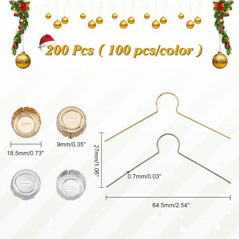 200 Pcs Round Ornament Cap Aluminum Christmas Ornament Cap Replacement Hangers Caps for Glass Porcelain Ceramic Christmas DIY