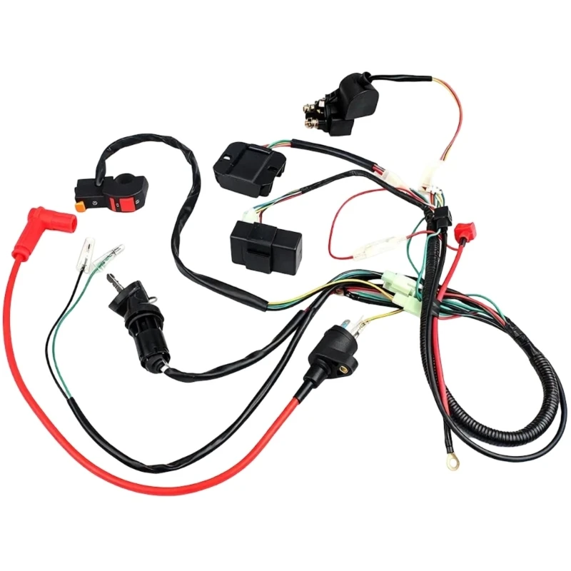 M68B Pit Bike Main Wiring and CDI Set for the Specified 190cc Oil-Cooled Electric-Start Engine, with Color-Coded Leads and