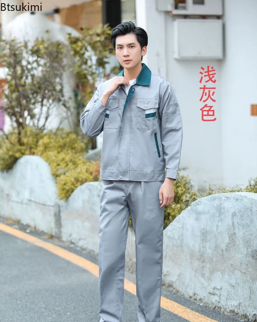 2025 Men's Spring Autumn Workwear 2-pieces Long Sleeve Multi Pocket Safety Clothes Men and Women Resistant Work Uniforms Outfits