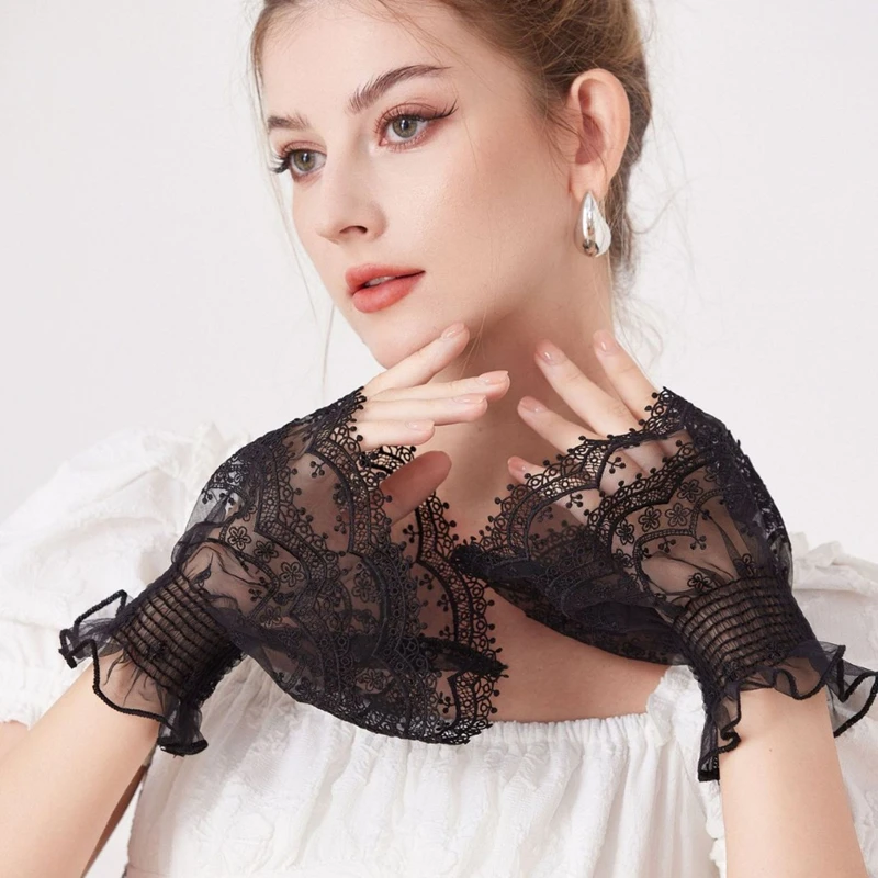 

Elastic Short Mesh Lace Decorative False Flare sleeves Sweater Blouse Shirt Detachable Wrist Cuffs Fashion Accessories