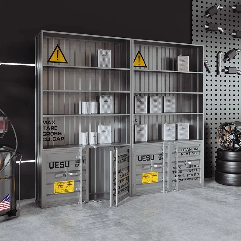 Figure display cabinet wrought iron shelf storage rack industrial style product display cabinet floor bookcase baffle shelf