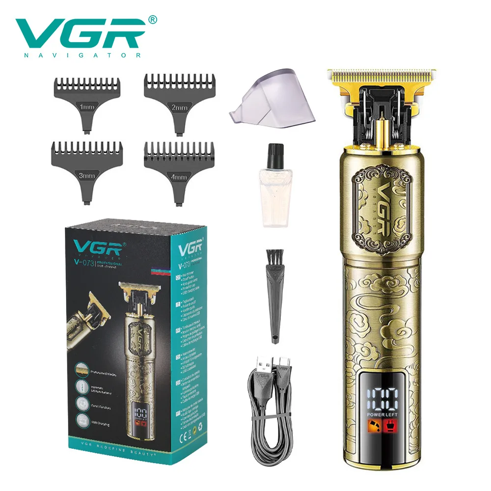 VGR V-073 nuovo stile tagliacapelli elettrico professionale T9 rasoio ad alta potenza LCD ricaricabile in metallo barba Trimmer rasatura VGR 073
