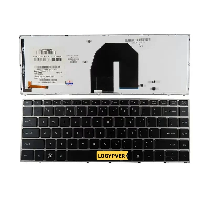 US Laptop Keyboard FOR HP Probook 5330 5330M English Silver Frame With Backlight